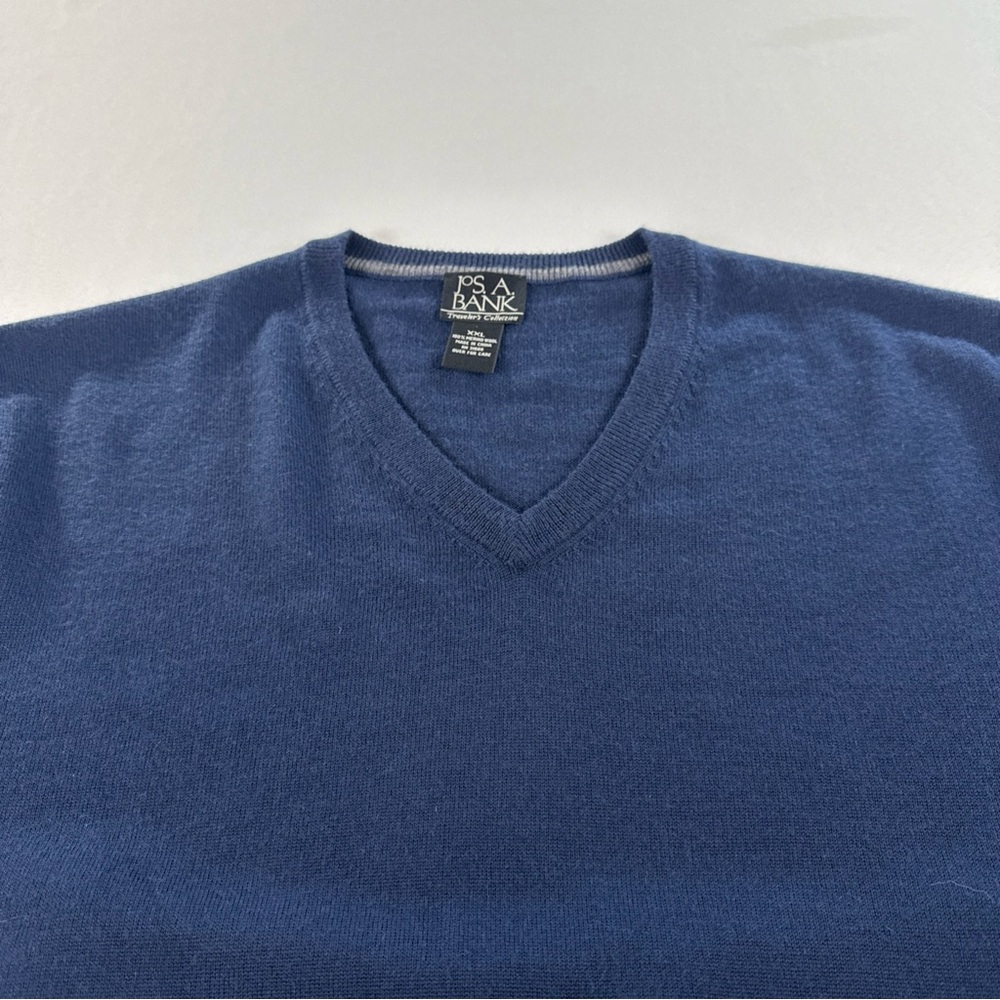 Jos A Bank Sweater Mens XXL Blue 100% Merino Wool V Neck Travelers Collection - Picture 3 of 8